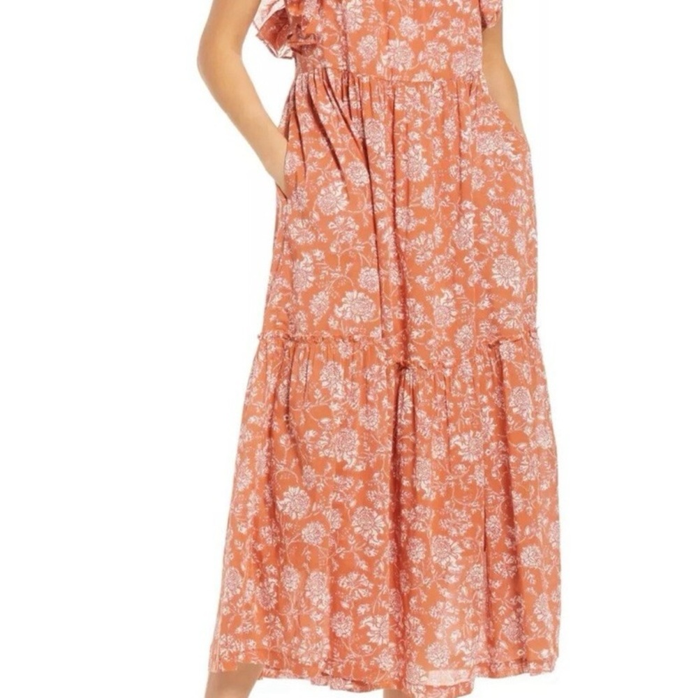 Free People Floral Coral Maxi Skirt